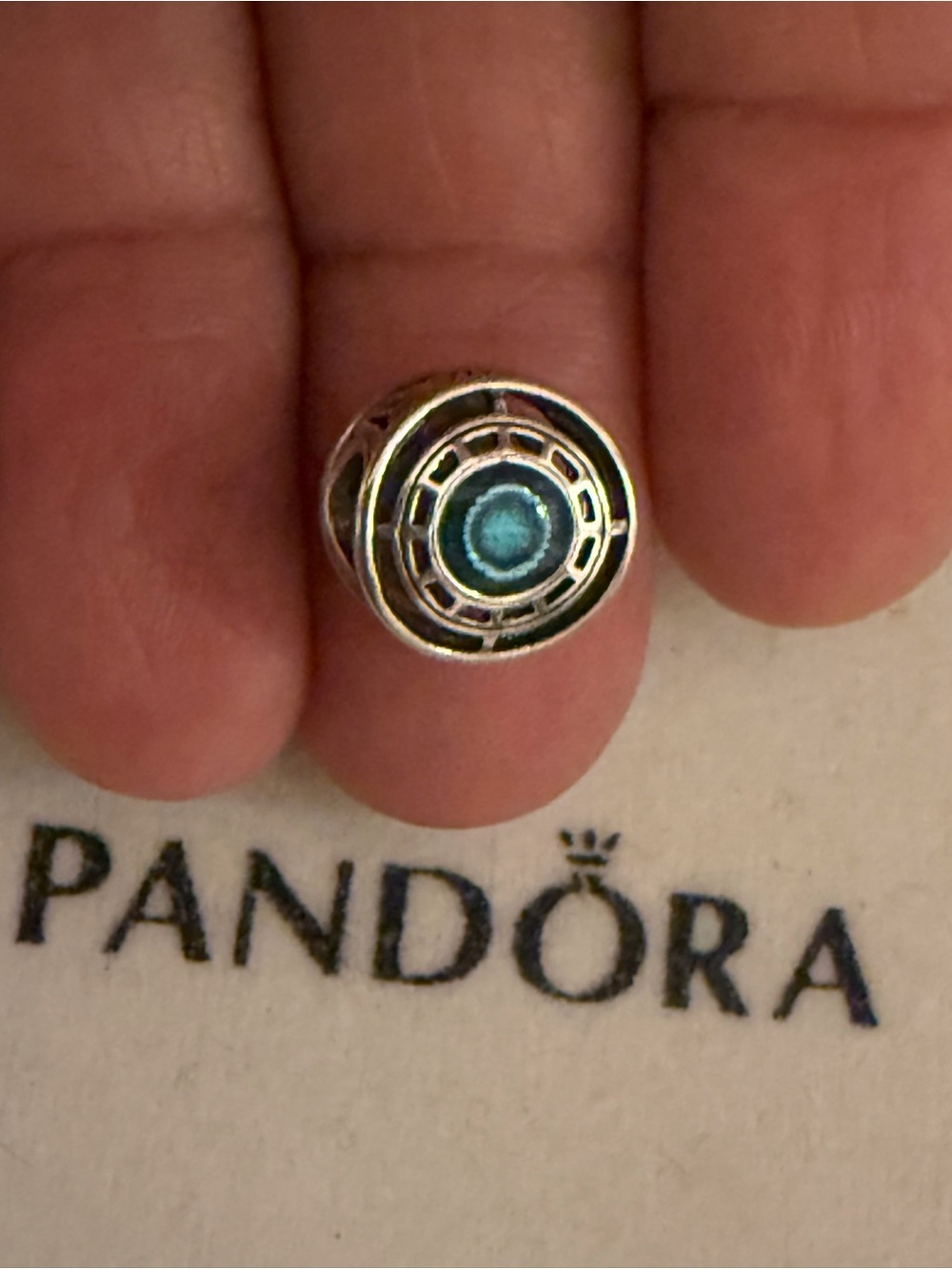 Pandora Silver Charm with Teal Center